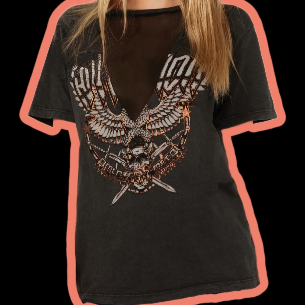 Affliction Orange and Gray Graphic T-Shirt Short Sleeve Relaxed Style